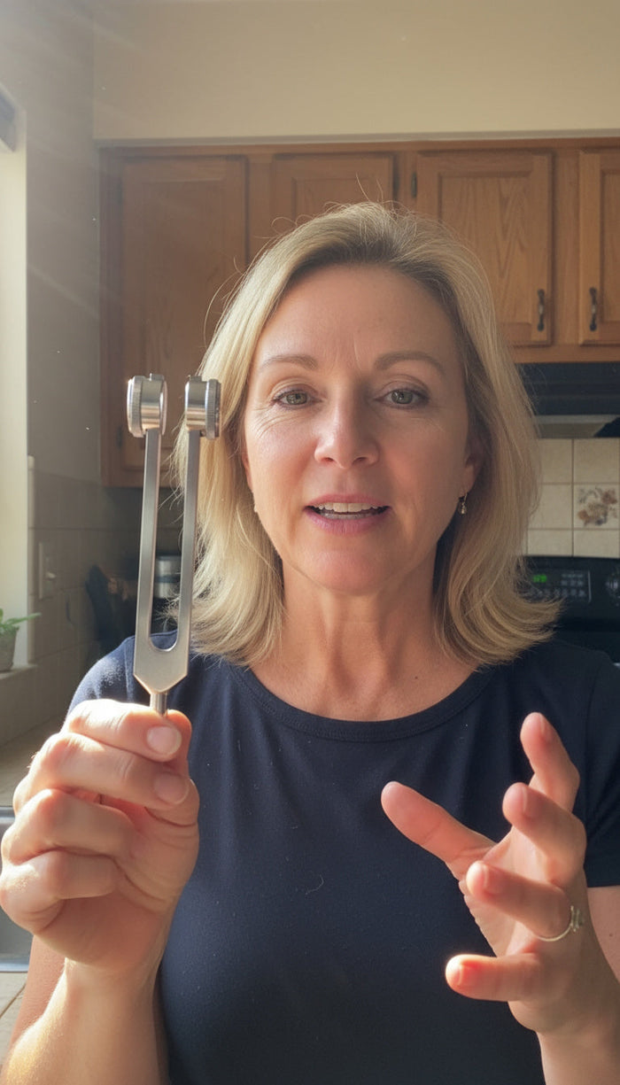Customer holding a Nepimi tuning fork