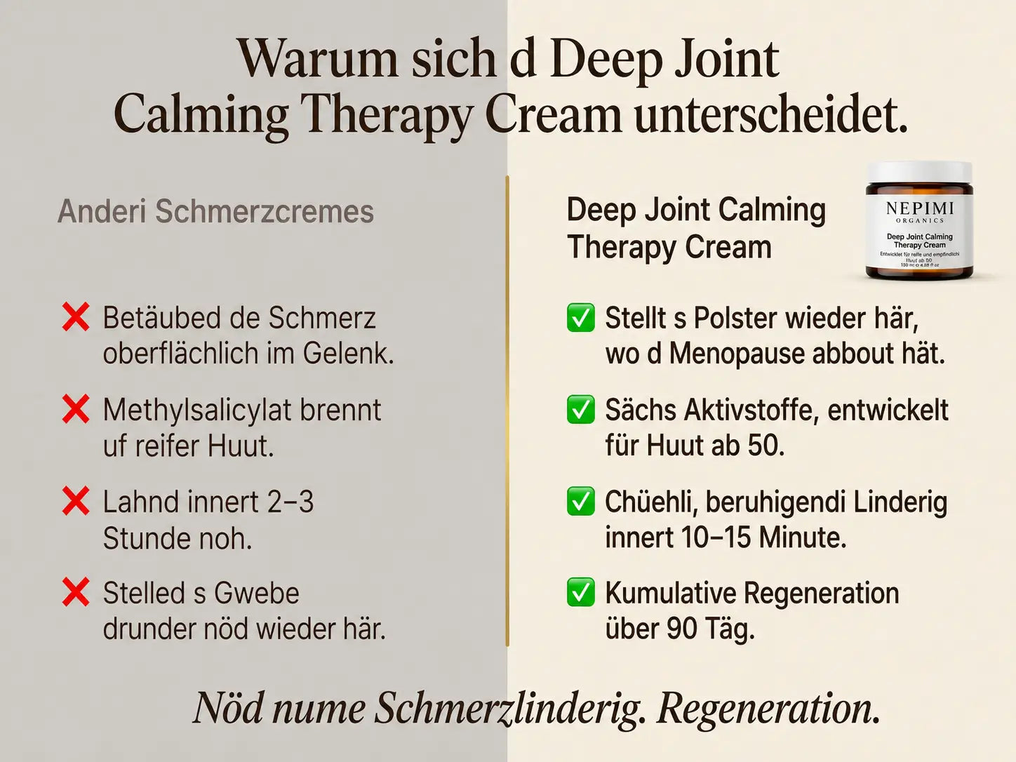 Nepimi | Tiefenwirksame Beruhigungscreme für Gelenke (Swiss German)